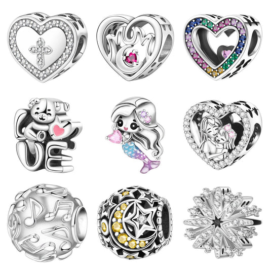 Jewelry Bracelet Copper Silverplated Heart Musical Notes Fireworks Mermaid Charm Pendant Beads Dripping Oil Style
