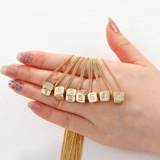 Jewelry Copper Inlaid With Zircon Square Perforated Beads Stereo Number Spacer Beads Letters Numbers Text Loose Bead Accessories Bracelet Necklace
