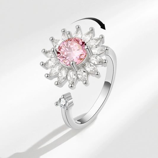 Jewelry Flower Shaped Zircon Ring Copper Electroplating Women's