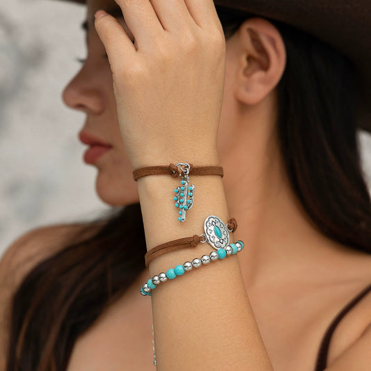 Jewelry Set Iron Copper Alloy Turquoise Cowboy Hat Cross Chain Bracelet Electroplated