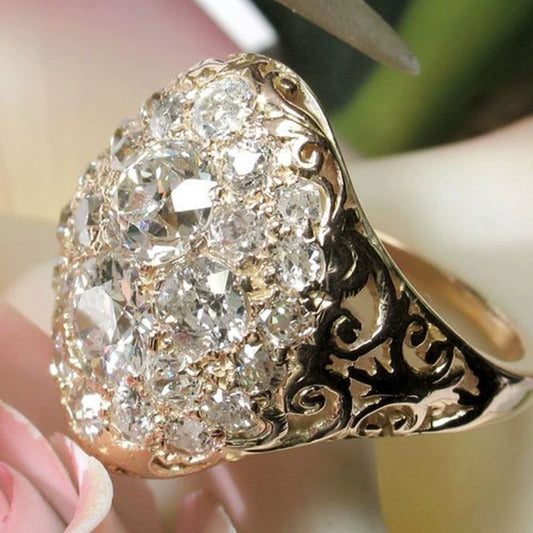 Ladies Copper Goldplated Hemispherical Geometric Inlaid Zircon Ring