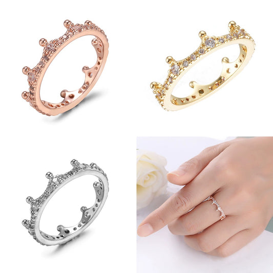 Ladies Copper Magic Crown Zircon Ring Electroplated Jewelry