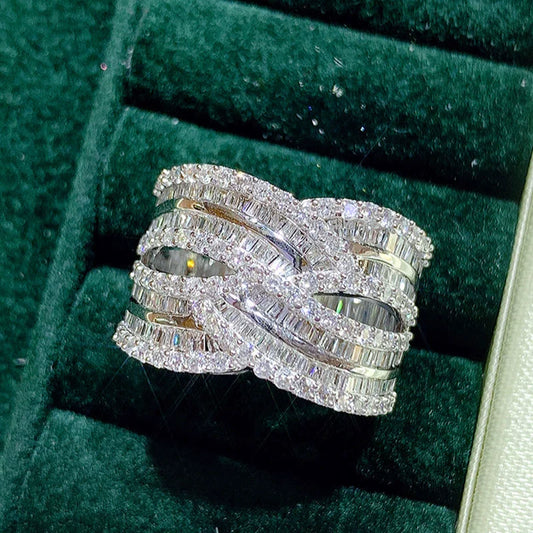 Ladies Copper Ring With Geometric Pattern And Micro Inlaid Zircon