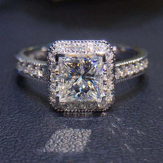 Ladies Geometric Square Copper Diamond Ring With Zircon