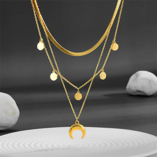 Lady Moon Stainless Steel Plating 18k Gold Plated Layered Necklaces