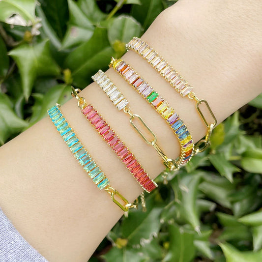 Light Luxury Square Zircon Bracelet For Women Copper Geometric Style