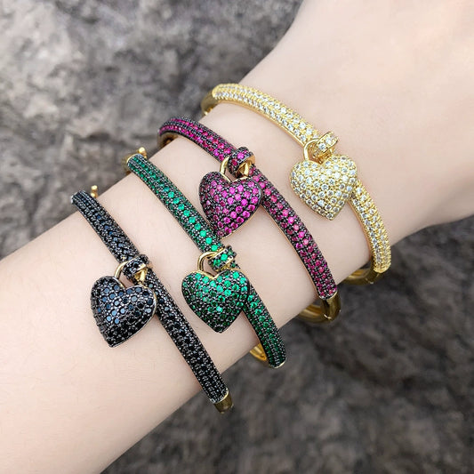 Luxury Elegant Heartshaped Copper Pendant Bracelet With Zircon Inlay