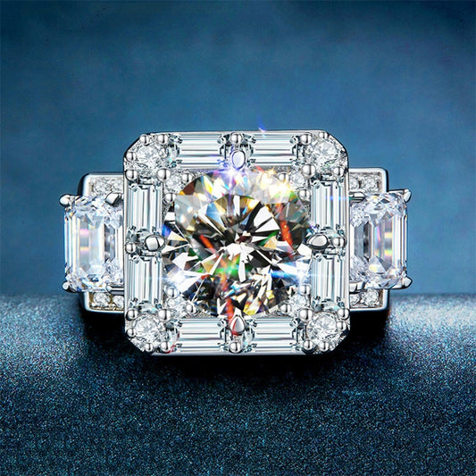 Men's Copper Ring With Geometric Zircon And Small Diamond Platinum Plated