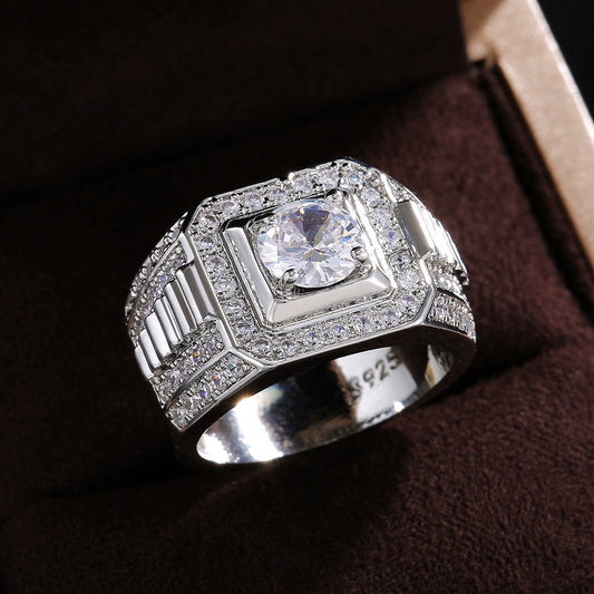 Men's Luxury Domineering Ring Copper Silver Plated With Simulated Zircon And Geometric Design