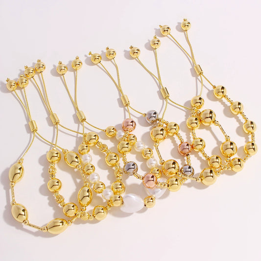 Metal Bracelet Copper Geometric Style Electroplating Round Bead Love Pearl Unisex