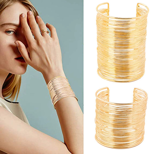Metal Punk Geometric Cut Out Open Bracelets Made Of Copper Wire With Electroplating For Female
