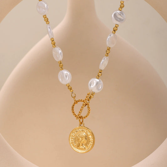 Necklace Stainless Steel Shell Beads Geometric Handmade Electroplating For Women