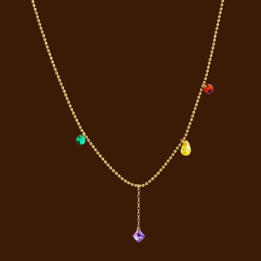 Necklace Stainless Steel Rhinestone Geometric Pattern Bead Chain Electroplating For Women