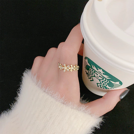 Petal Zircon Inlaid Copper Women's Light Luxury Niche Finger Ring