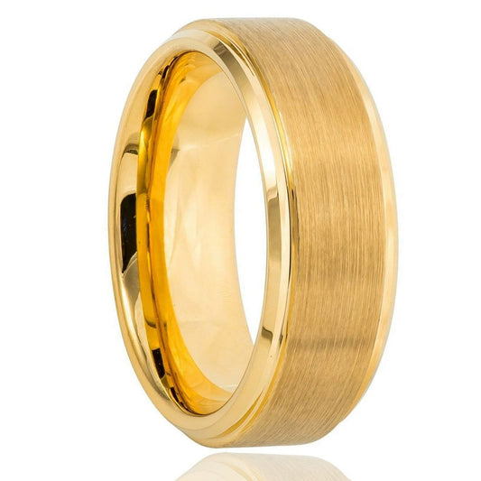 Real Gold Plated Tungsten Steel Couple Rings Geometric Unisex Bands In A Simple Luxury Style