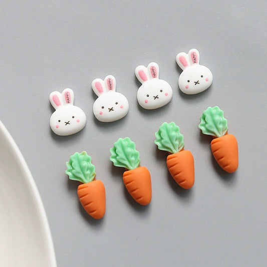 Resin Cartoon White Rabbit Head Carrot Handmade Earrings Hair Jewelry Accessories