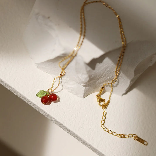 Retro Cherry Stainless Steel Plating Pendant Necklace