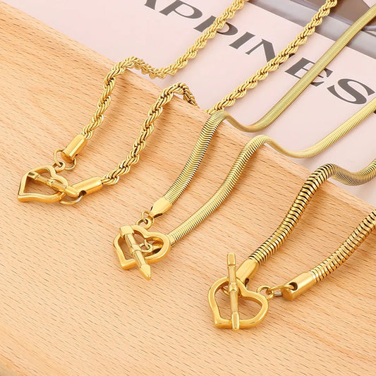 Retro Cool Style Heart Shape Stainless Steel Stainless Steel Plating 18k Gold Plated Pendant Necklace
