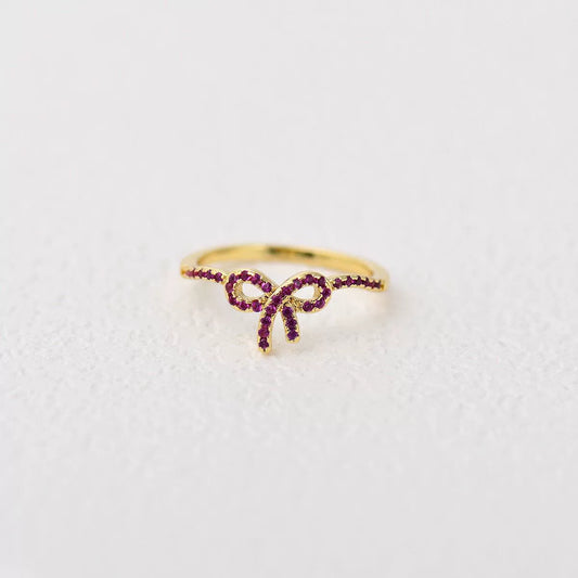 Ring Copper Bow Geometric Style Inlaid With Zircon Women's