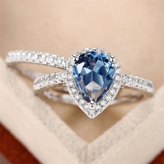 Ring Copper Zircon Water Drop Pear Shape Geometric Style Unisex