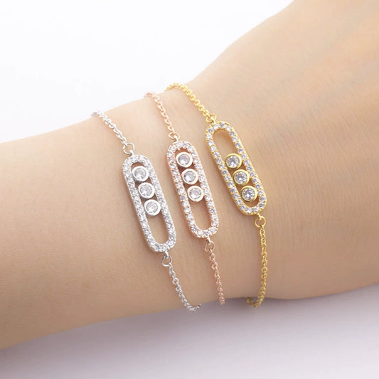 Rose Gold Bracelet Geometric Three Flash Diamond Bracelet Stainless Steel Chain Buckle Bracelet Wedding Jewelry Fashion
