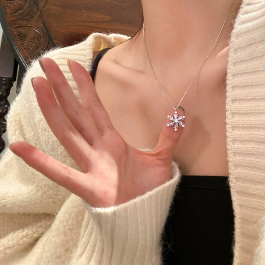 Rotatable Zircon Snowflake Stainless Steel Necklace With Mixed Gem Inlay And Geometric Design