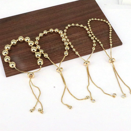 Simple Copper Beads Handmade Women's Bracelet With Geometric Pattern And Gold Plating