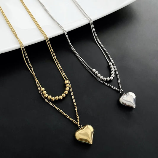 Simple Style Commute Heart Shape Stainless Steel Stainless Steel Plating 18k Gold Plated Layered Necklaces