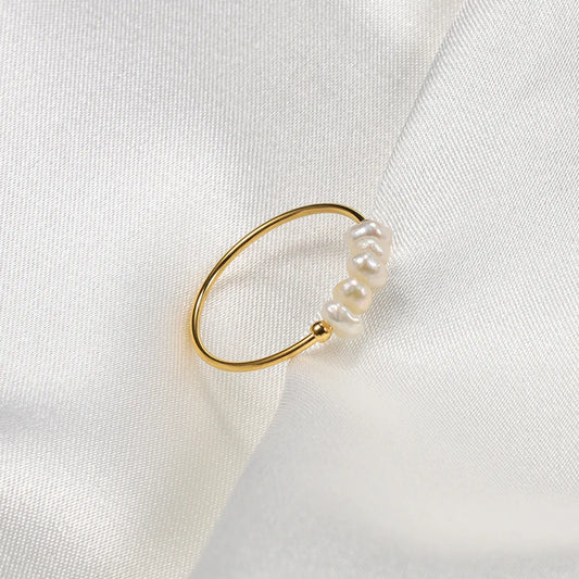 Simple Style Geometric Freshwater Pearl Stainless Steel Plating Rings