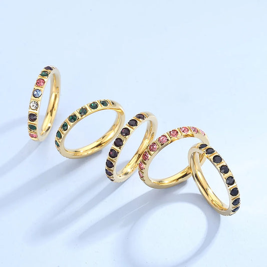 Simple Style Geometric Stainless Steel Plating Rhinestones 18k Gold Plated Rings