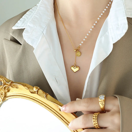 Simple Style Heart Shape Stainless Steel Pearl Plating Pendant Necklace 1 Piece
