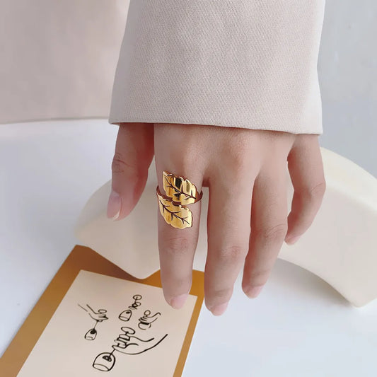 Simple Style Leaf Stainless Steel Plating 18k Gold Plated Open Ring