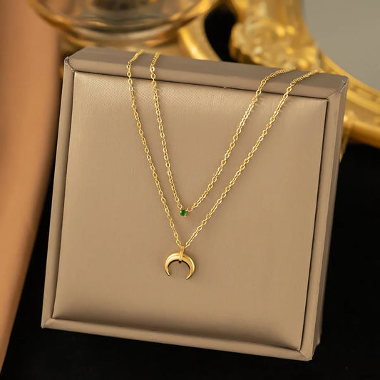 Simple Style Moon Stainless Steel 18k Gold Plated Layered Necklaces