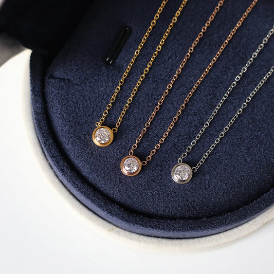 Simple Style Round Stainless Steel Inlay Rhinestones Pendant Necklace