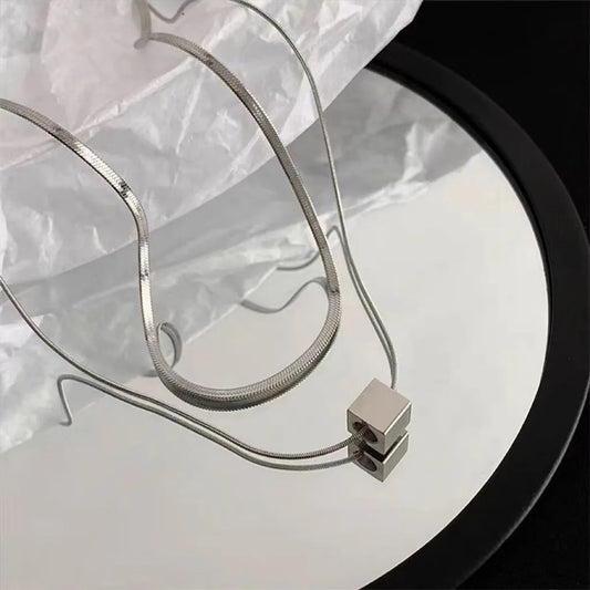 Simple Style Solid Color Stainless Steel Polishing Layered Necklaces