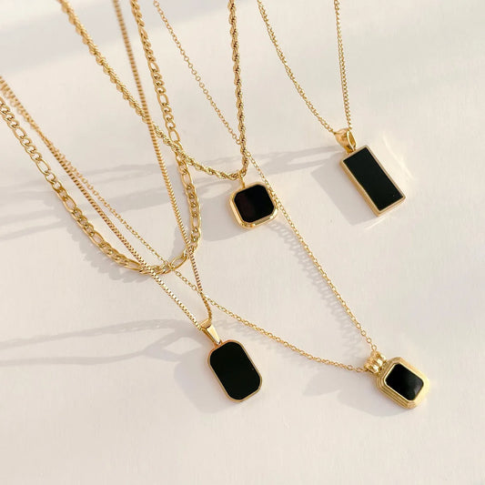 Simple Style Square Stainless Steel Inlay Shell Necklace