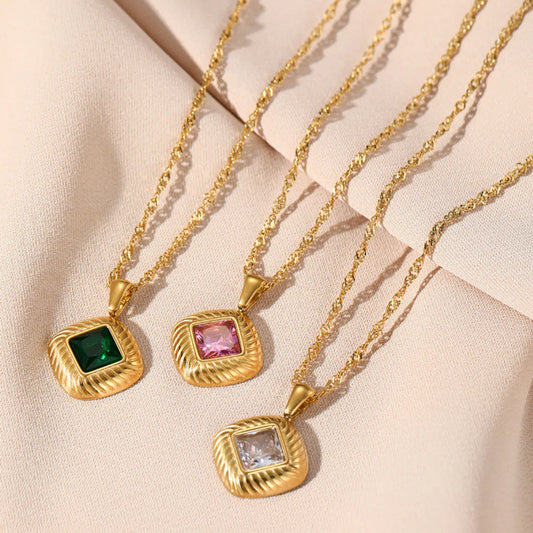 Simple Style Square Stainless Steel Plating Inlay Zircon Pendant Necklace 1 Piece
