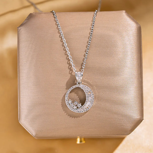 Simple Style Star Moon Stainless Steel Inlay Rhinestones Pendant Necklace