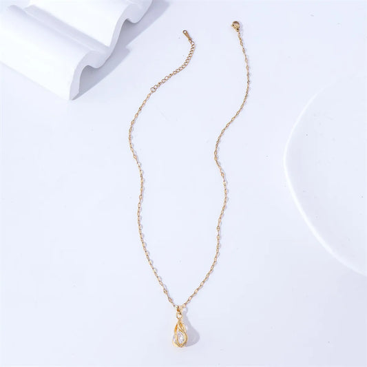 Simple Style Water Droplets Stainless Steel Stainless Steel Plating Inlay Zircon 18k Gold Plated Pendant Necklace