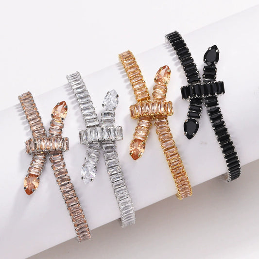 Solid Color Zircon Knotted Tennis Chain Bracelet For Women Copper Material Hip Hop Fashion