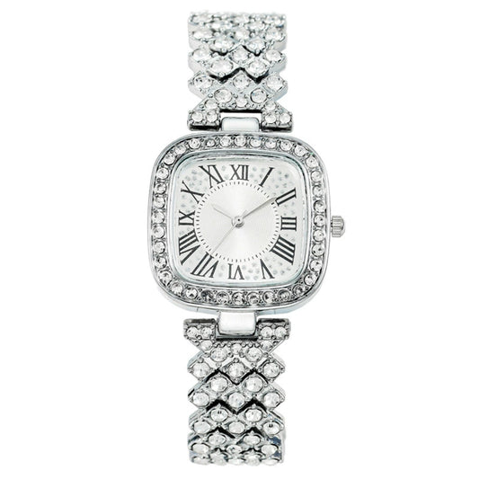 Square Diamondencrusted Fashion Women's Metal Watch Bracelet