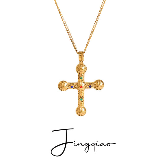 Stainless Steel Geometric Cross Necklace Electroplated