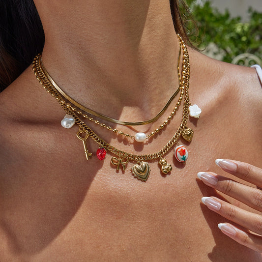 Stainless Steel Geometric Stacked Holiday Style Necklace Electroplated Jewelry