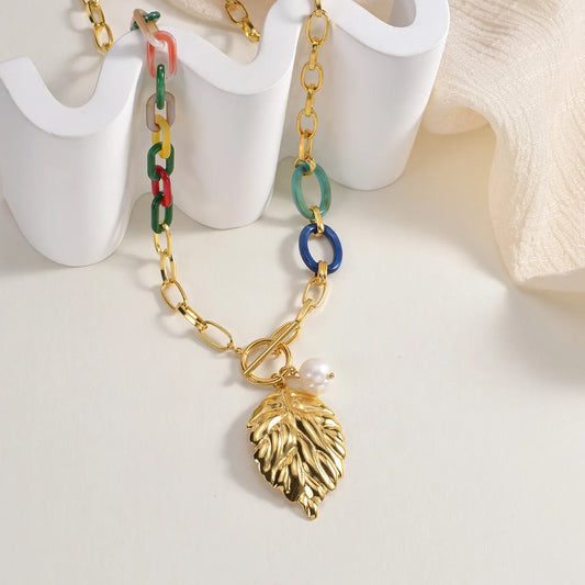 Stainless Steel Stainless Steel Gold Plated Simple Style Classic Style Leaf Plating Pendant Necklace