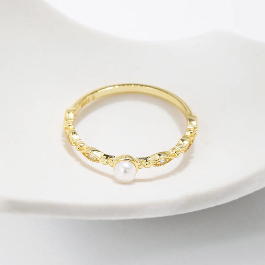 Sterling Silver 14K Gold Plated Elegant Glam Sweet Epoxy Inlay Geometric Artificial Pearls Crystal Rings