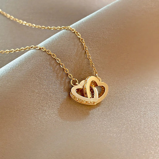 Sweet Heart Shape Stainless Steel Copper Plating Inlay Zircon Pendant Necklace