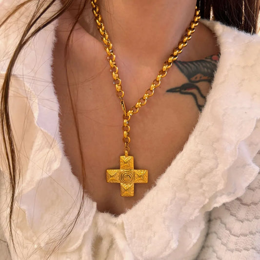 Stainless Steel 18k Gold Plated Retro Cross Plating Pendant Necklace
