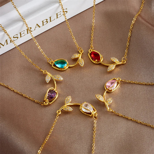 Stainless Steel Copper Simple Style Shiny Plating Inlay Flower Zircon Necklace