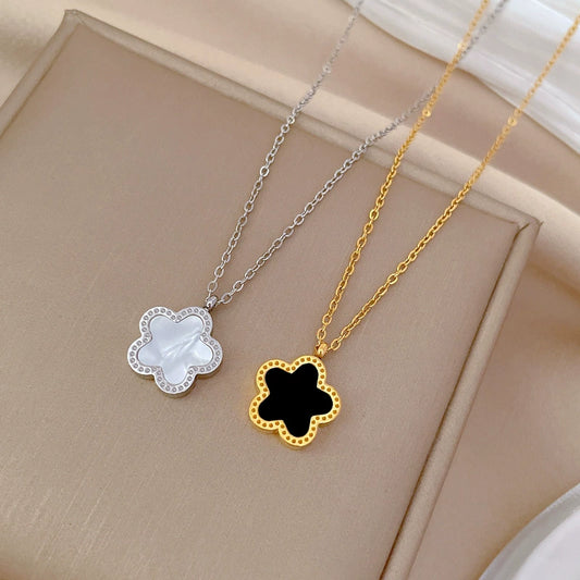 Stainless Steel Five Leaf Flower Double Sided Cartoon Style Electroplated Necklace