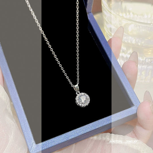 Stainless Steel Geometric Inlaid Zircon Women's Necklace